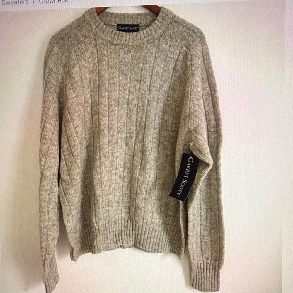 NWT Garret Scott Crew Neck 100% Shetland Wool Gray Sweater Men Size L